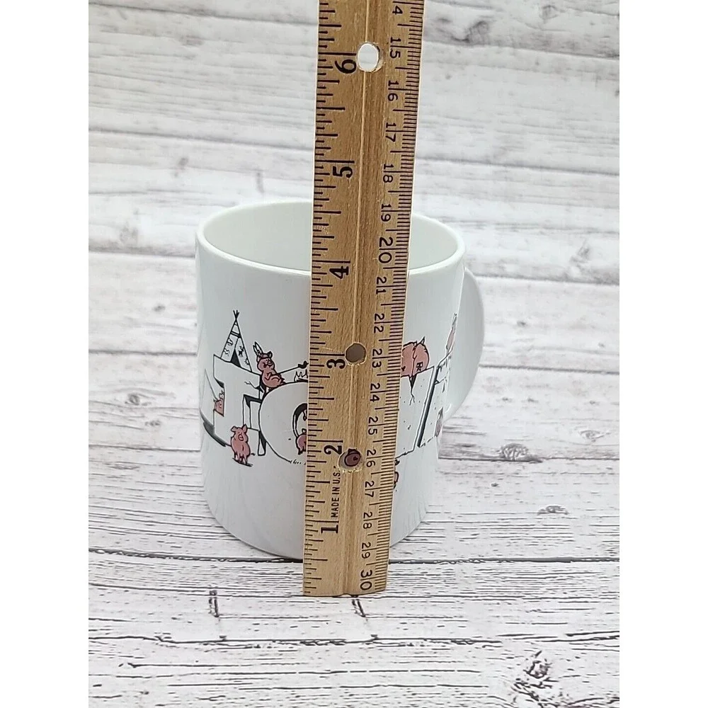 Iowa Pigs Coffee Mug Cup White Black Letters Pink Pigs